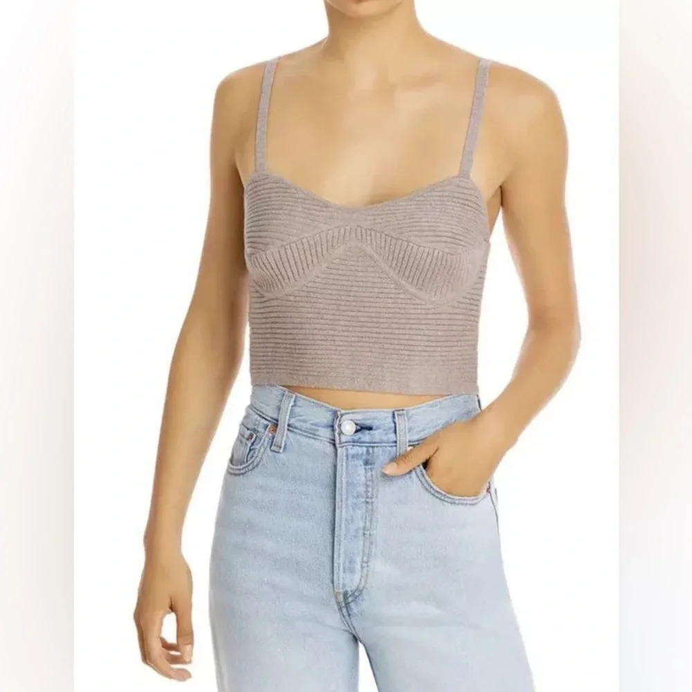 Aqua Ribbed Knit Sweetheart Bustier Crop Tank Top Mocha Brown Size L